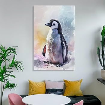 Amazon.co.jp: 絵画 かわいいペンギンの水彩画インテリア 絵画